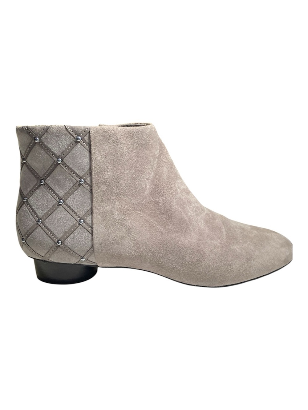 New Karl Lagerfeld Grey Suede Ankle Boots Size 8.5 Silver Pearl Studded